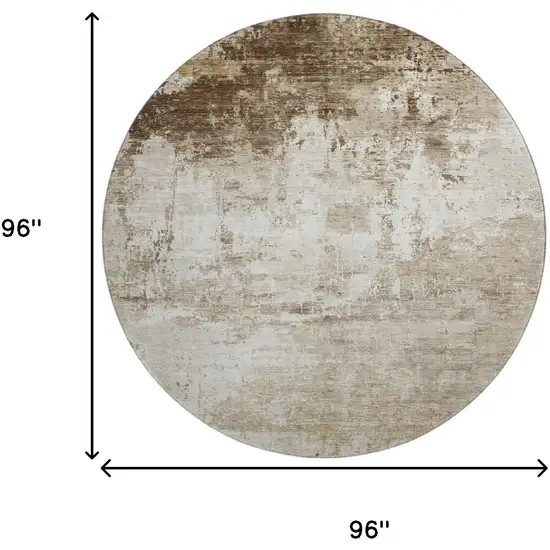 8' Brown And Beige Abstract Washable Round Rug With UV Protection Photo 9