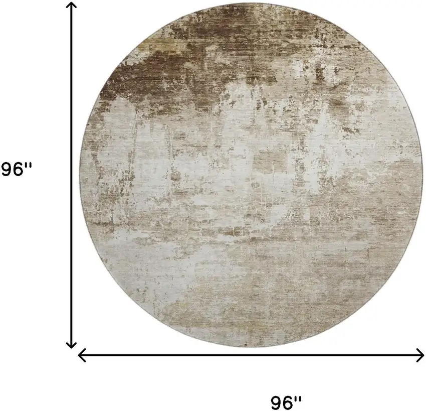 8' Brown And Beige Abstract Washable Round Rug With UV Protection Photo 9