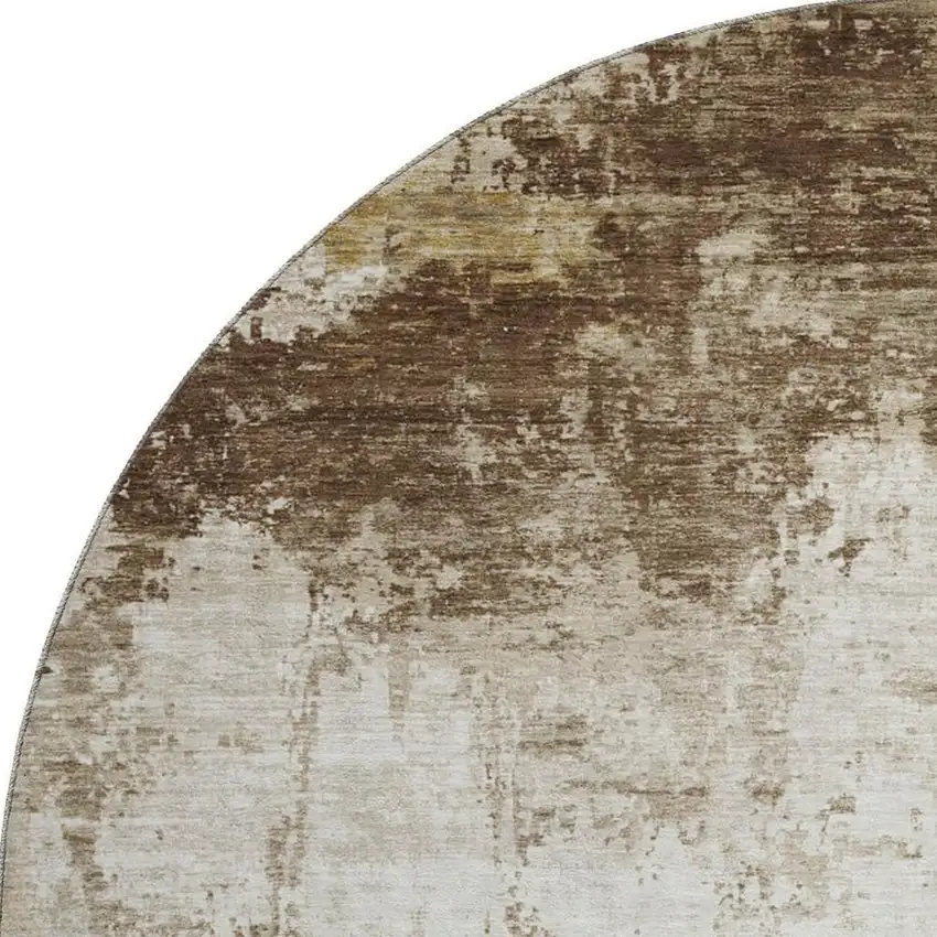8' Brown And Beige Abstract Washable Round Rug With UV Protection Photo 2