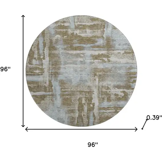 8' Brown And Beige Abstract Washable Round Rug With UV Protection Photo 8