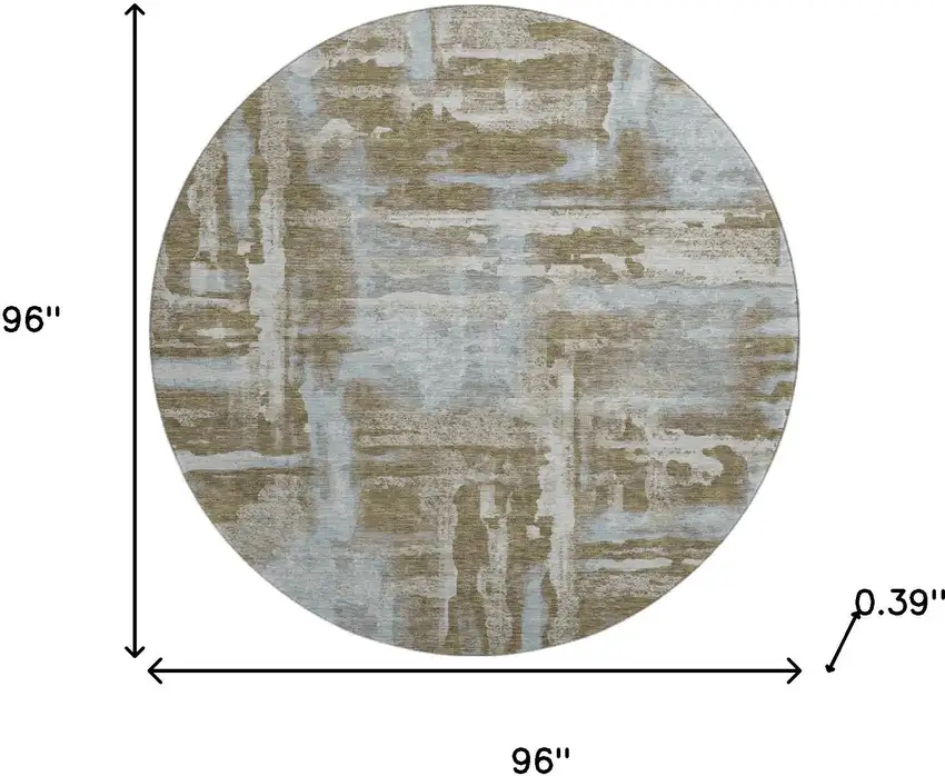 8' Brown And Beige Abstract Washable Round Rug With UV Protection Photo 8