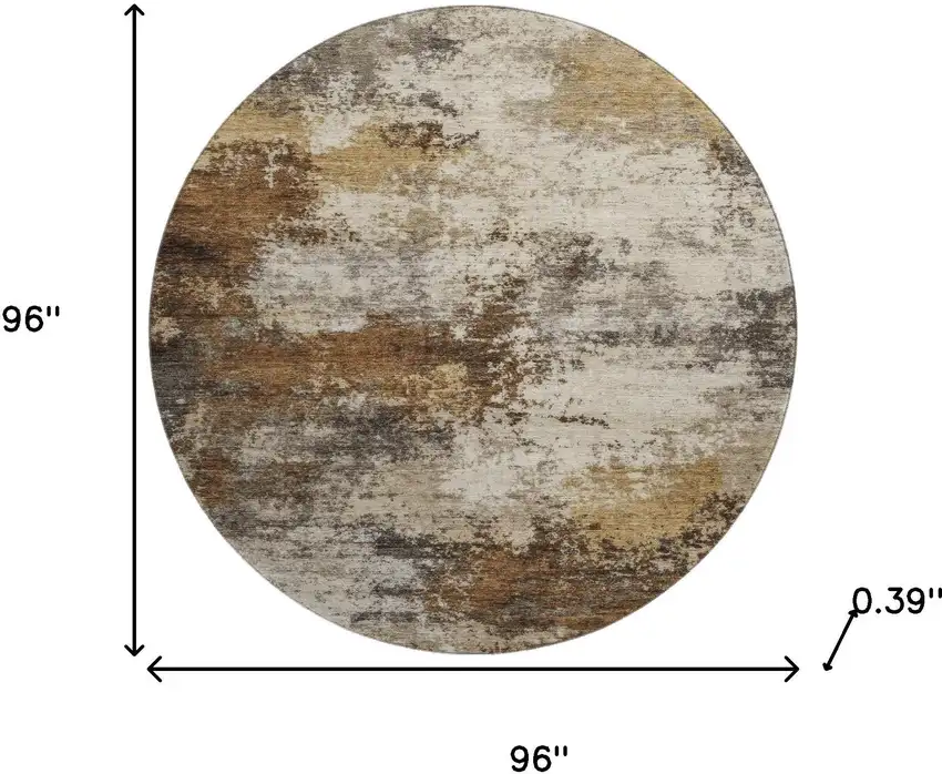 8' Brown And Beige Abstract Washable Round Rug With UV Protection Photo 8