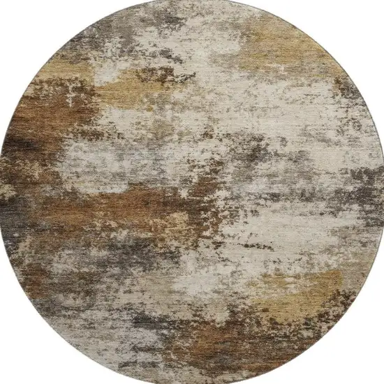 8' Brown And Beige Abstract Washable Round Rug With UV Protection Photo 3