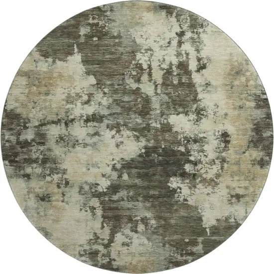 8' Brown And Beige Abstract Washable Round Rug With UV Protection Photo 1