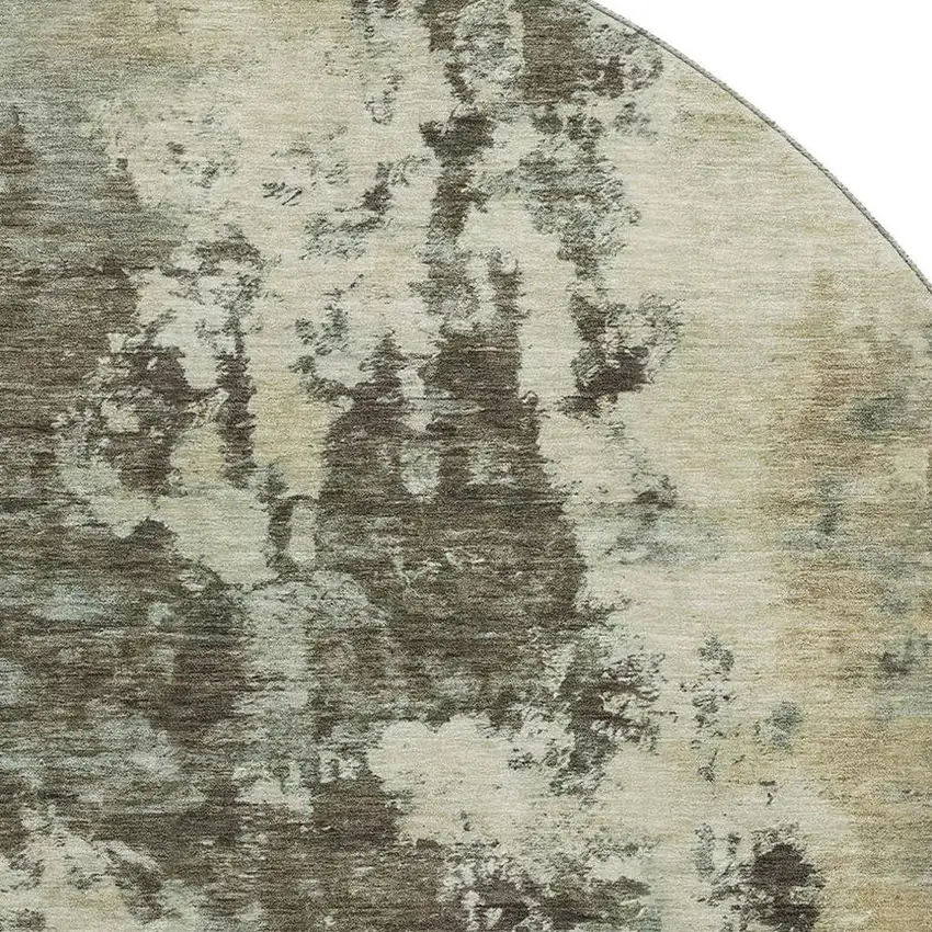 8' Brown And Beige Abstract Washable Round Rug With UV Protection Photo 3