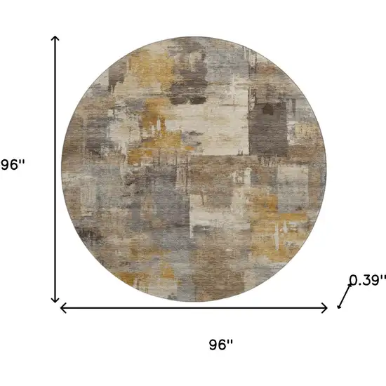 8' Brown And Beige Abstract Washable Round Rug With UV Protection Photo 8