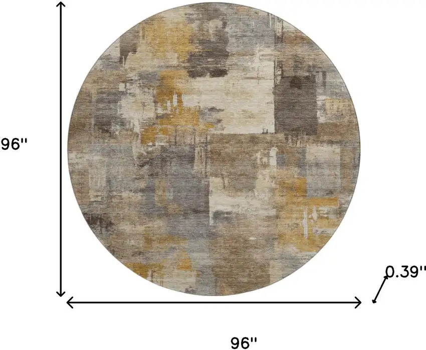 8' Brown And Beige Abstract Washable Round Rug With UV Protection Photo 8