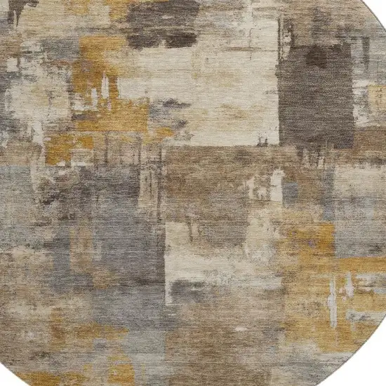 8' Brown And Beige Abstract Washable Round Rug With UV Protection Photo 3