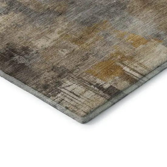 8' Brown And Beige Abstract Washable Round Rug With UV Protection Photo 6