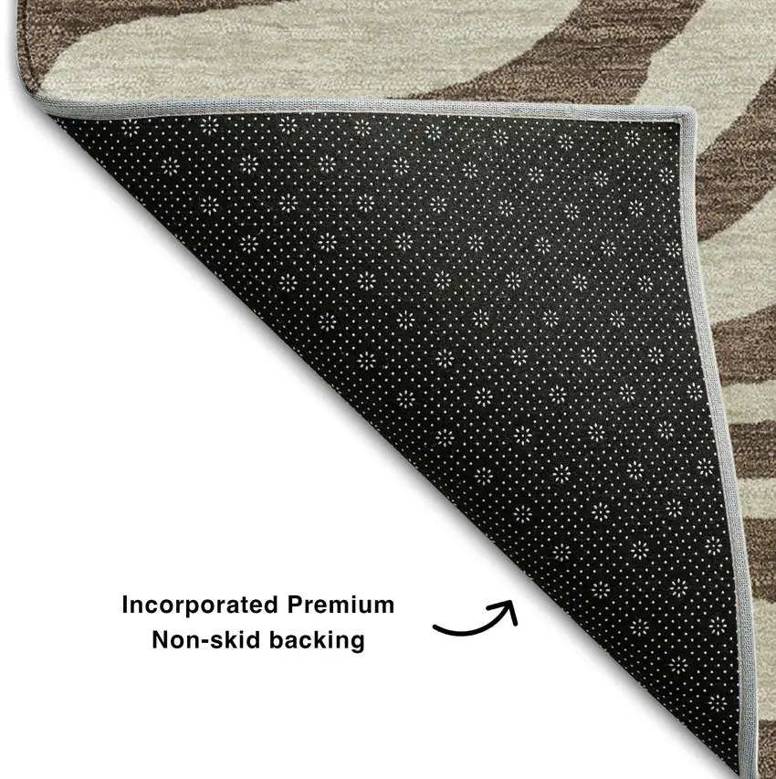 8' Brown And Beige Animal Print Washable Round Rug With UV Protection Photo 5