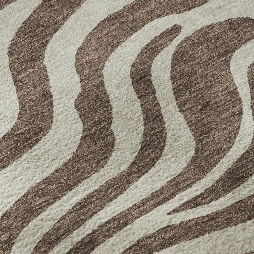 8' Brown And Beige Animal Print Washable Round Rug With UV Protection Photo 8