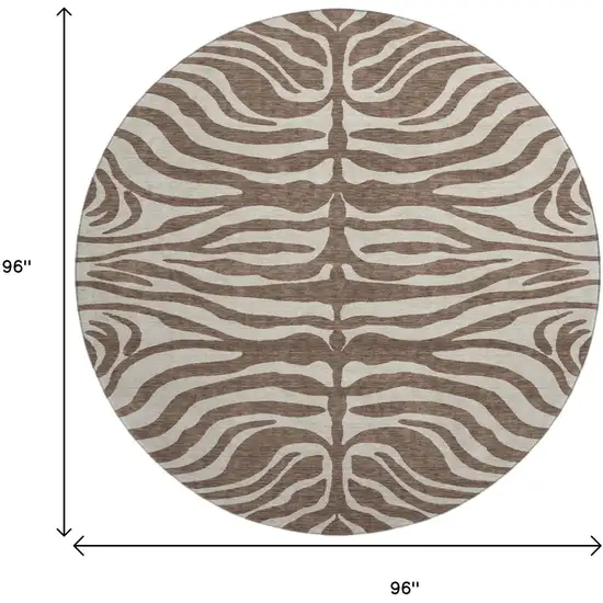 8' Brown And Beige Animal Print Washable Round Rug With UV Protection Photo 9