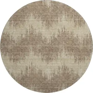Photo of 8' Brown And Beige Chevron Washable Round Rug With UV Protection