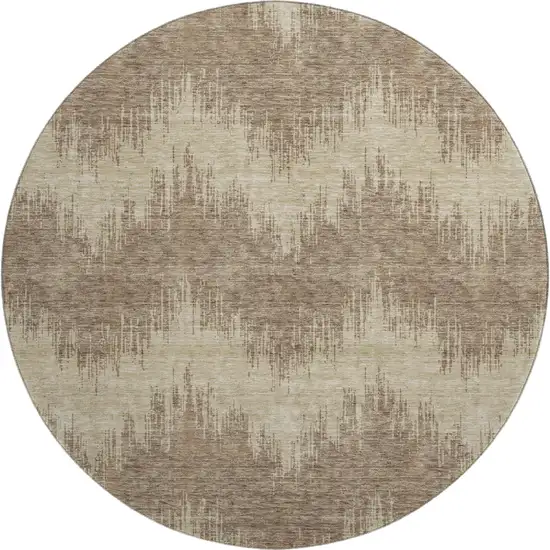8' Brown And Beige Chevron Washable Round Rug With UV Protection Photo 1