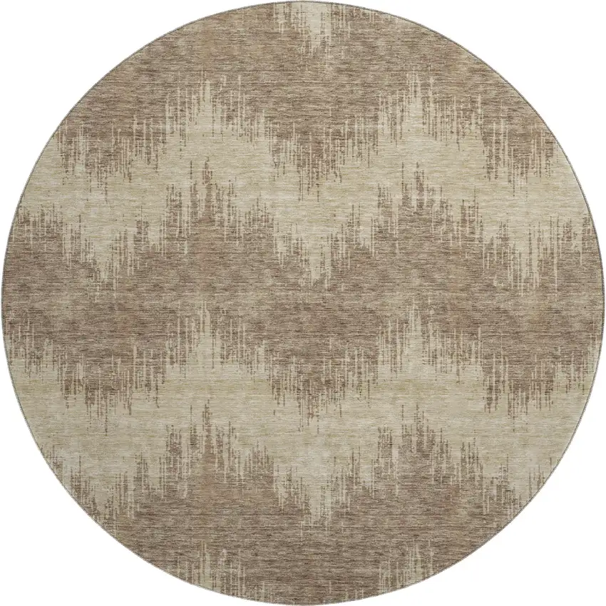 8' Brown And Beige Chevron Washable Round Rug With UV Protection Photo 1