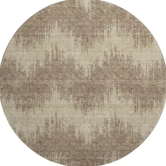 8' Brown And Beige Chevron Washable Round Rug With UV Protection Photo 3