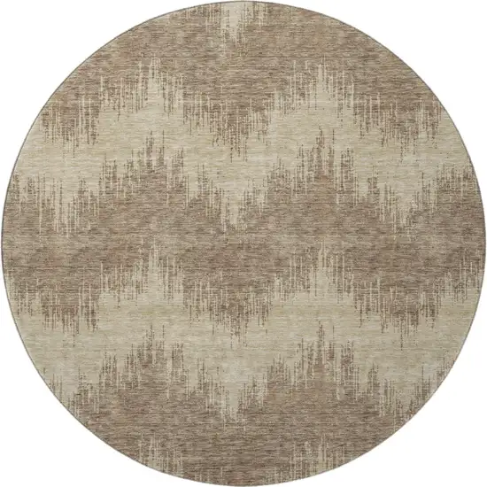 8' Brown And Beige Chevron Washable Round Rug With UV Protection Photo 4