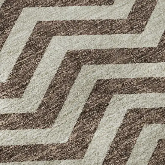 8' Brown And Beige Chevron Washable Round Rug With UV Protection Photo 9