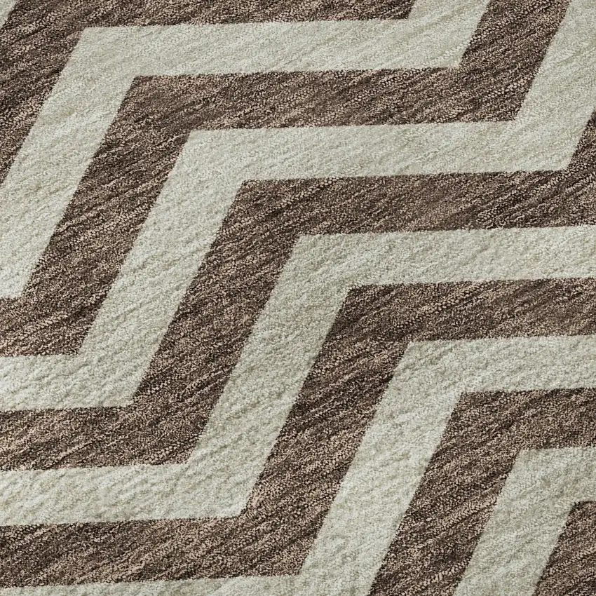 8' Brown And Beige Chevron Washable Round Rug With UV Protection Photo 9