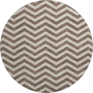Photo of 8' Brown And Beige Chevron Washable Round Rug With UV Protection