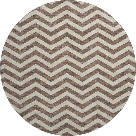 8' Brown And Beige Chevron Washable Round Rug With UV Protection Photo 1