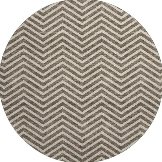 8' Brown And Beige Chevron Washable Round Rug With UV Protection Photo 2