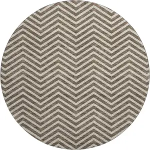 Photo of 8' Brown And Beige Chevron Washable Round Rug With UV Protection