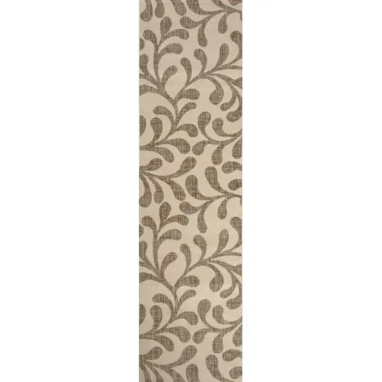 10' Brown And Beige Floral Indoor Outdoor Runner Rug Photo 2