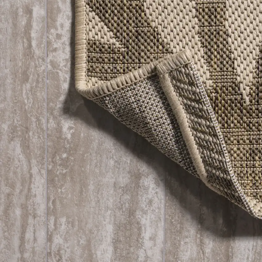 10' Brown And Beige Floral Indoor Outdoor Runner Rug Photo 8