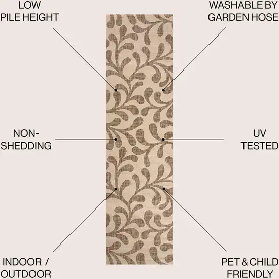 10' Brown And Beige Floral Indoor Outdoor Runner Rug Photo 7