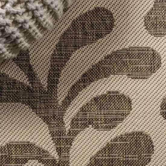 8' Brown And Beige Floral Indoor Outdoor Runner Rug Photo 9