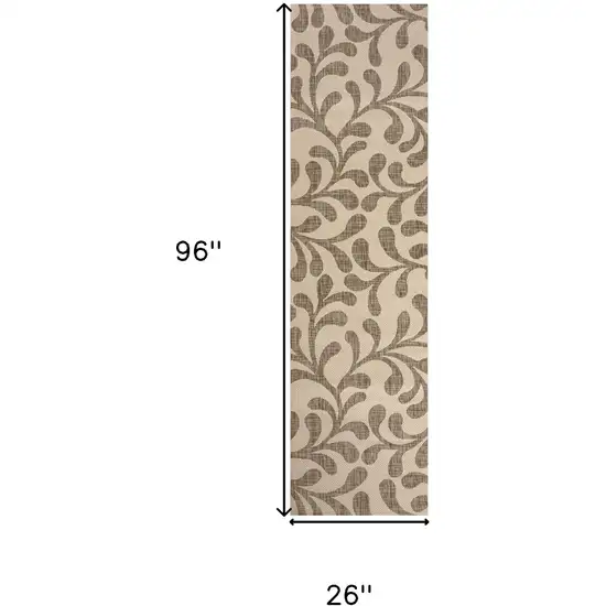 8' Brown And Beige Floral Indoor Outdoor Runner Rug Photo 3