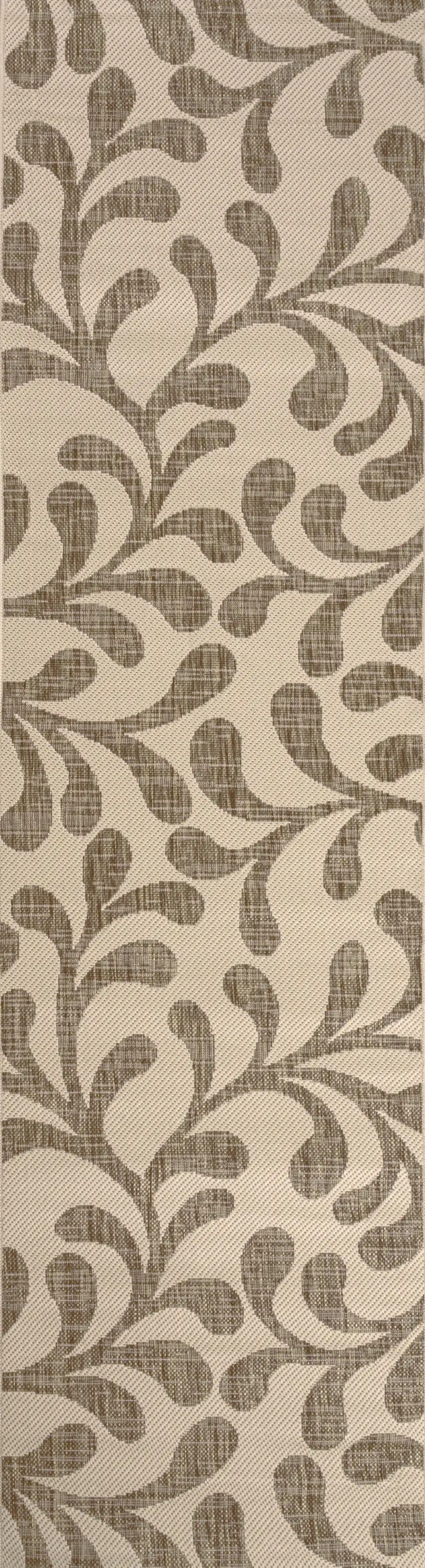 8' Brown And Beige Floral Indoor Outdoor Runner Rug Photo 2