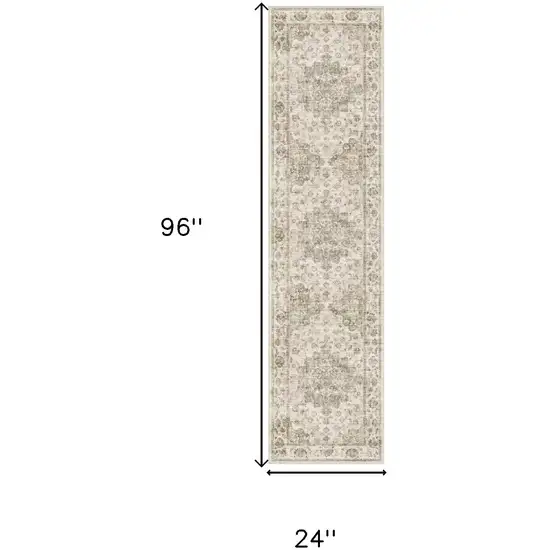 8' Brown And Beige Floral Medallion Washable Area Rug Photo 5