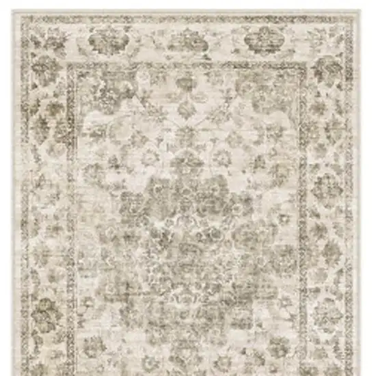 8' Brown And Beige Floral Medallion Washable Area Rug Photo 3