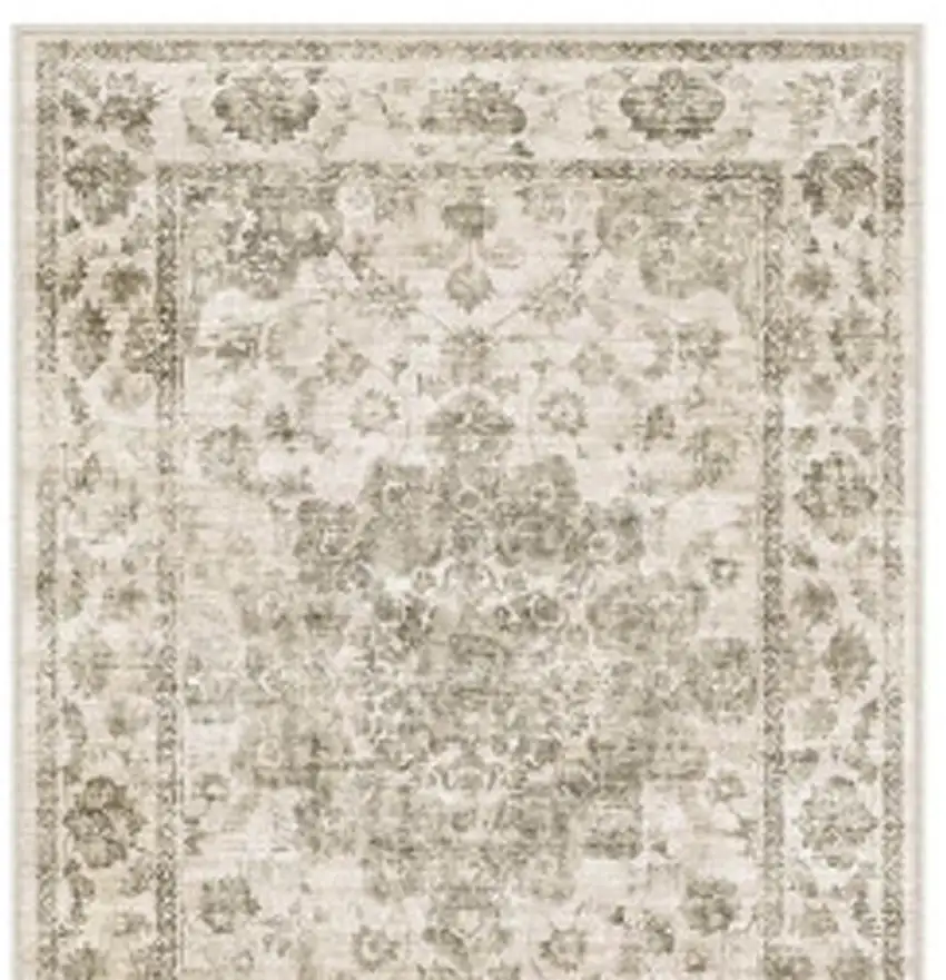 8' Brown And Beige Floral Medallion Washable Area Rug Photo 3