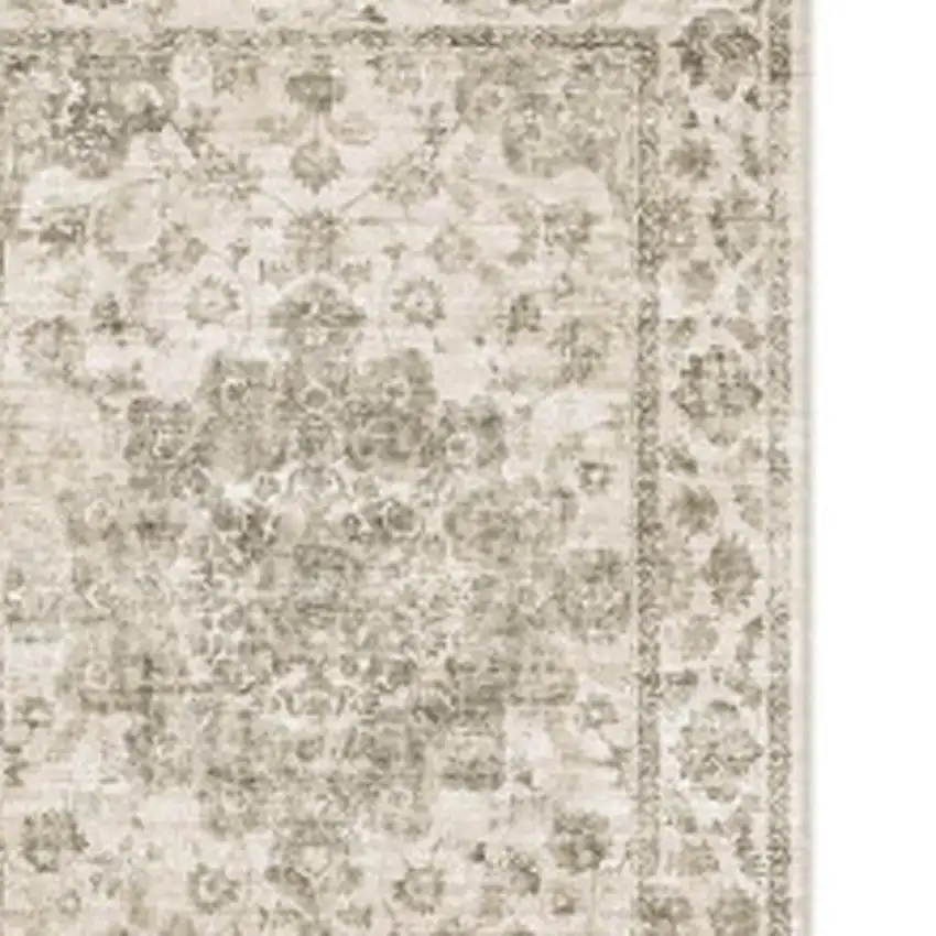 8' Brown And Beige Floral Medallion Washable Area Rug Photo 6