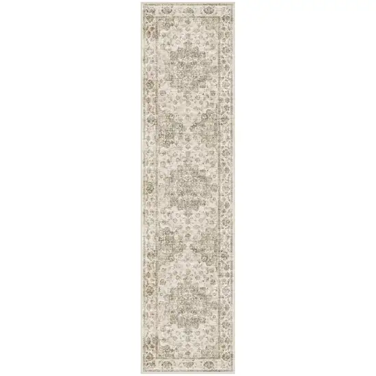 8' Brown And Beige Floral Medallion Washable Area Rug Photo 2