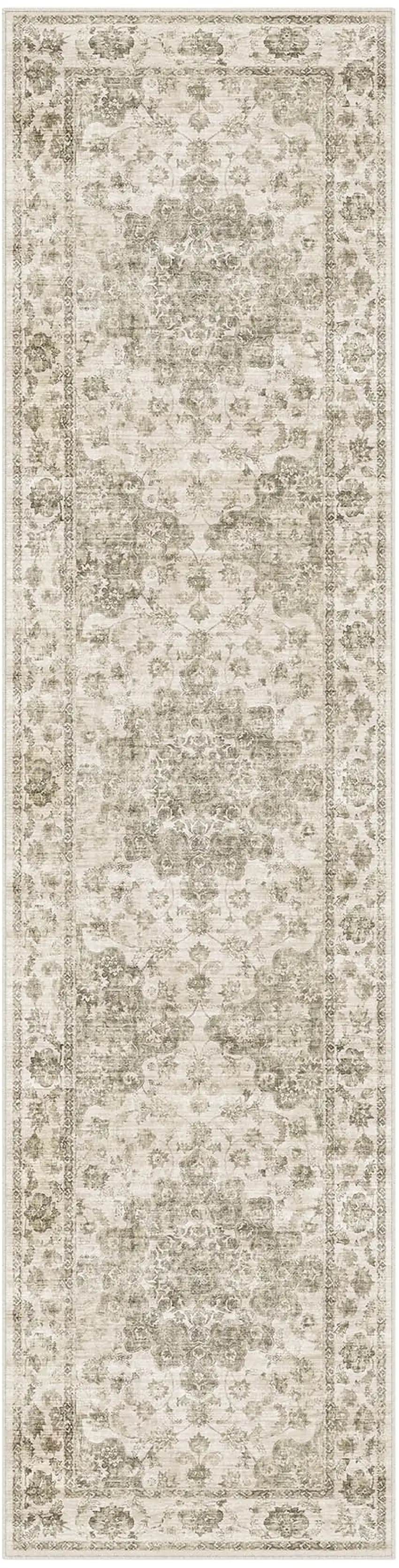 8' Brown And Beige Floral Medallion Washable Area Rug Photo 2