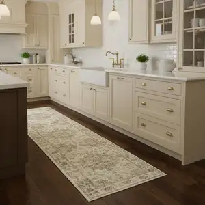 Photo of 8' Brown And Beige Floral Medallion Washable Area Rug