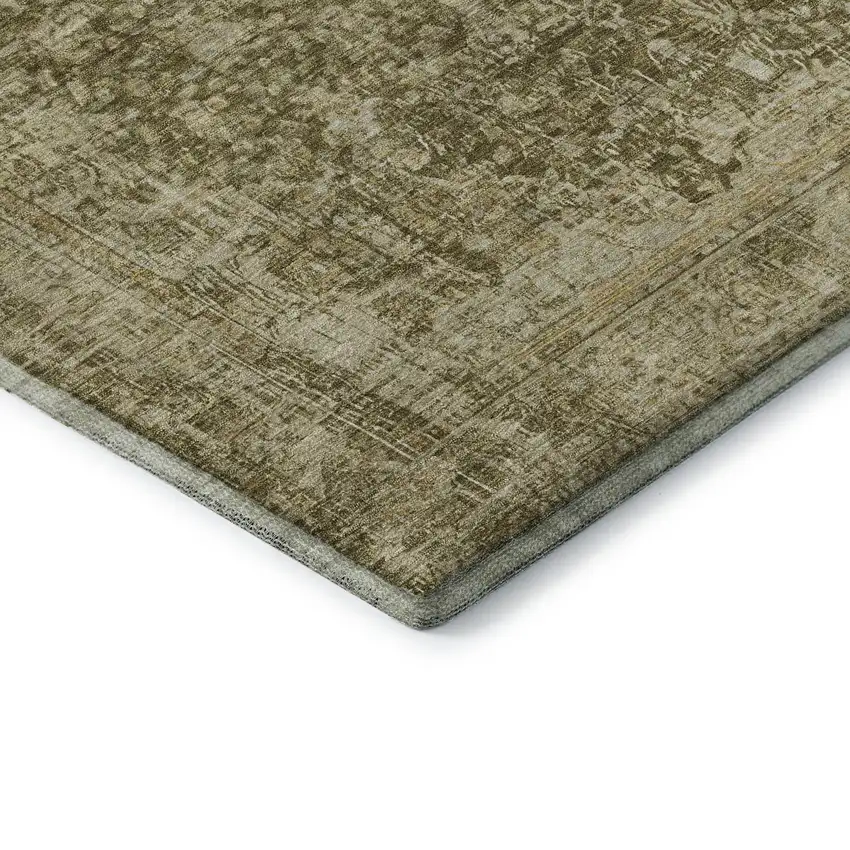 8' Brown And Beige Floral Medallion Washable Round Rug With UV Protection Photo 6