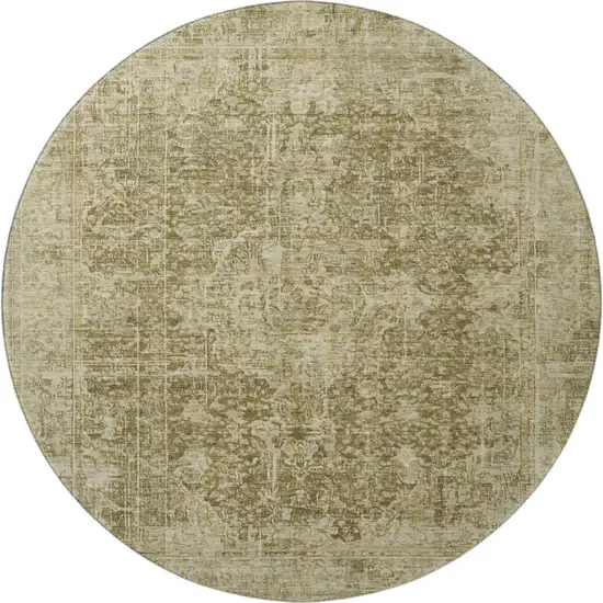 8' Brown And Beige Floral Medallion Washable Round Rug With UV Protection Photo 3