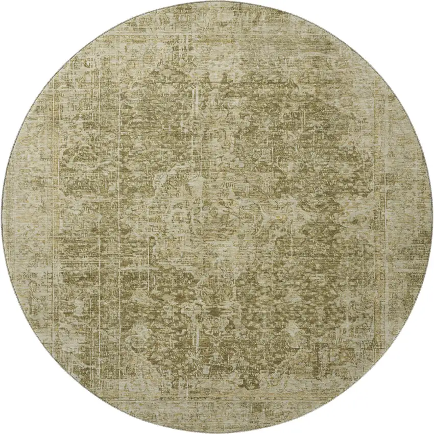 8' Brown And Beige Floral Medallion Washable Round Rug With UV Protection Photo 3