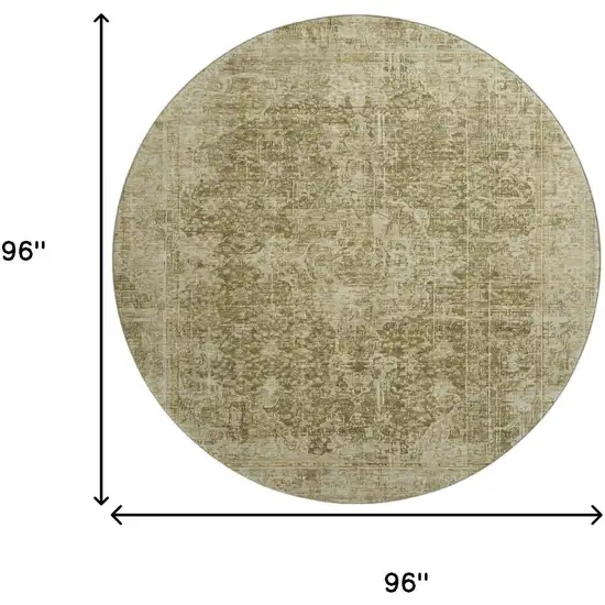 8' Brown And Beige Floral Medallion Washable Round Rug With UV Protection Photo 9