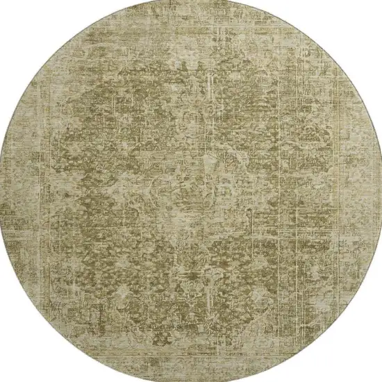 8' Brown And Beige Floral Medallion Washable Round Rug With UV Protection Photo 2