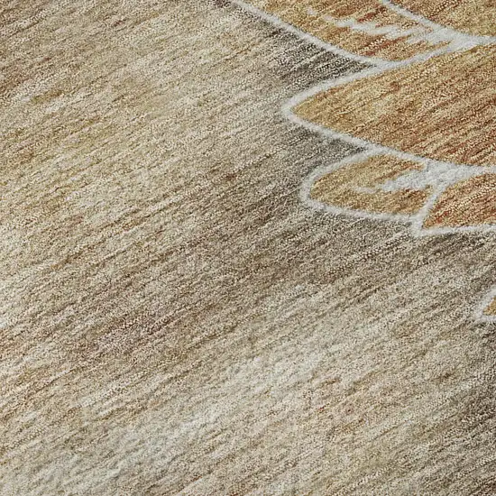 8' Brown And Beige Floral Washable Round Rug With UV Protection Photo 8