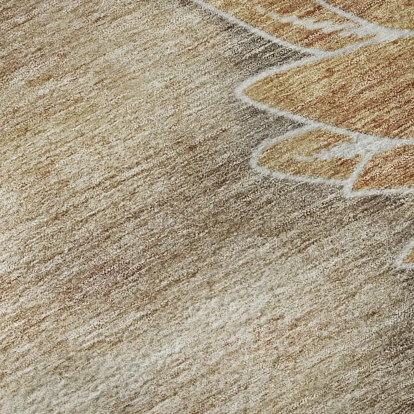 8' Brown And Beige Floral Washable Round Rug With UV Protection Photo 8