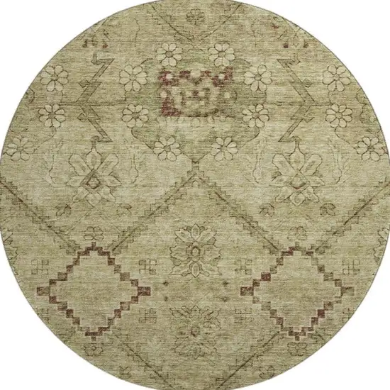 8' Brown And Beige Floral Washable Round Rug With UV Protection Photo 3