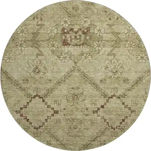 Photo of 8' Brown And Beige Floral Washable Round Rug With UV Protection