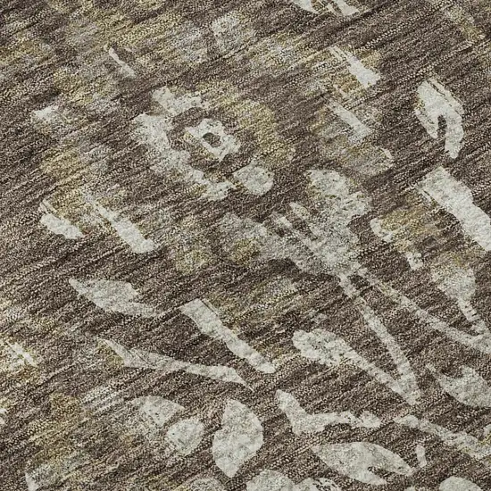 8' Brown And Beige Floral Washable Round Rug With UV Protection Photo 9